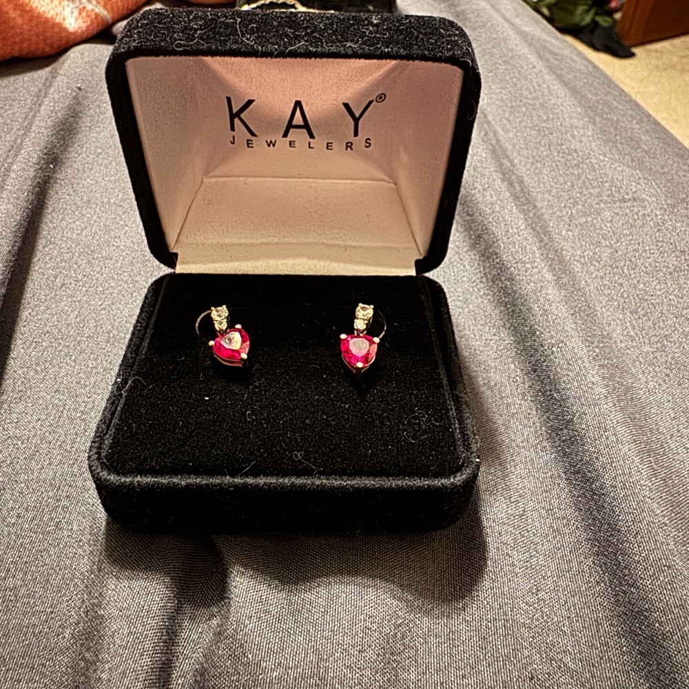Kay Jewelers Red and Silver Heart Earrings